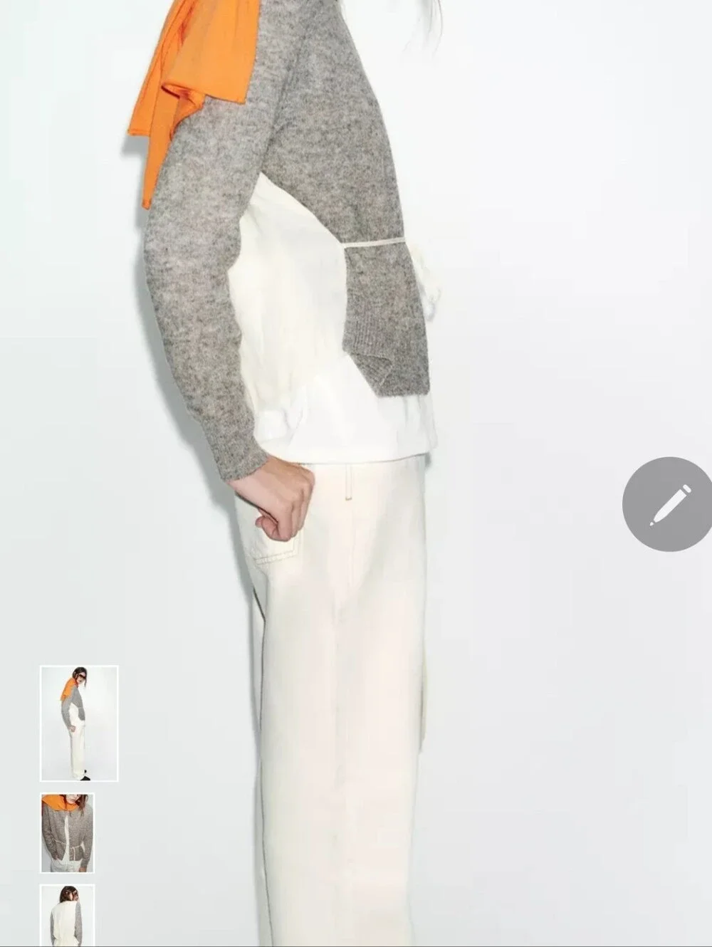 Zara Gray Button-Front Cardigan with Cream Buttons and Tie